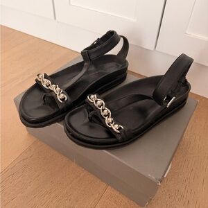 Alexander McQueen Black Sandals with Silver Chain Accent